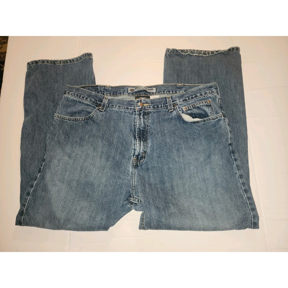 Harley-Davidson Men's Vintage Jeans 42x30 Wide Leg Bootcut Y2K Blue Denim